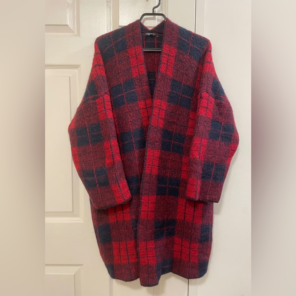 Gemelli Red & Black Plaid Cardigan Coat. Made in Italy.  So Soft & Warm! Size L